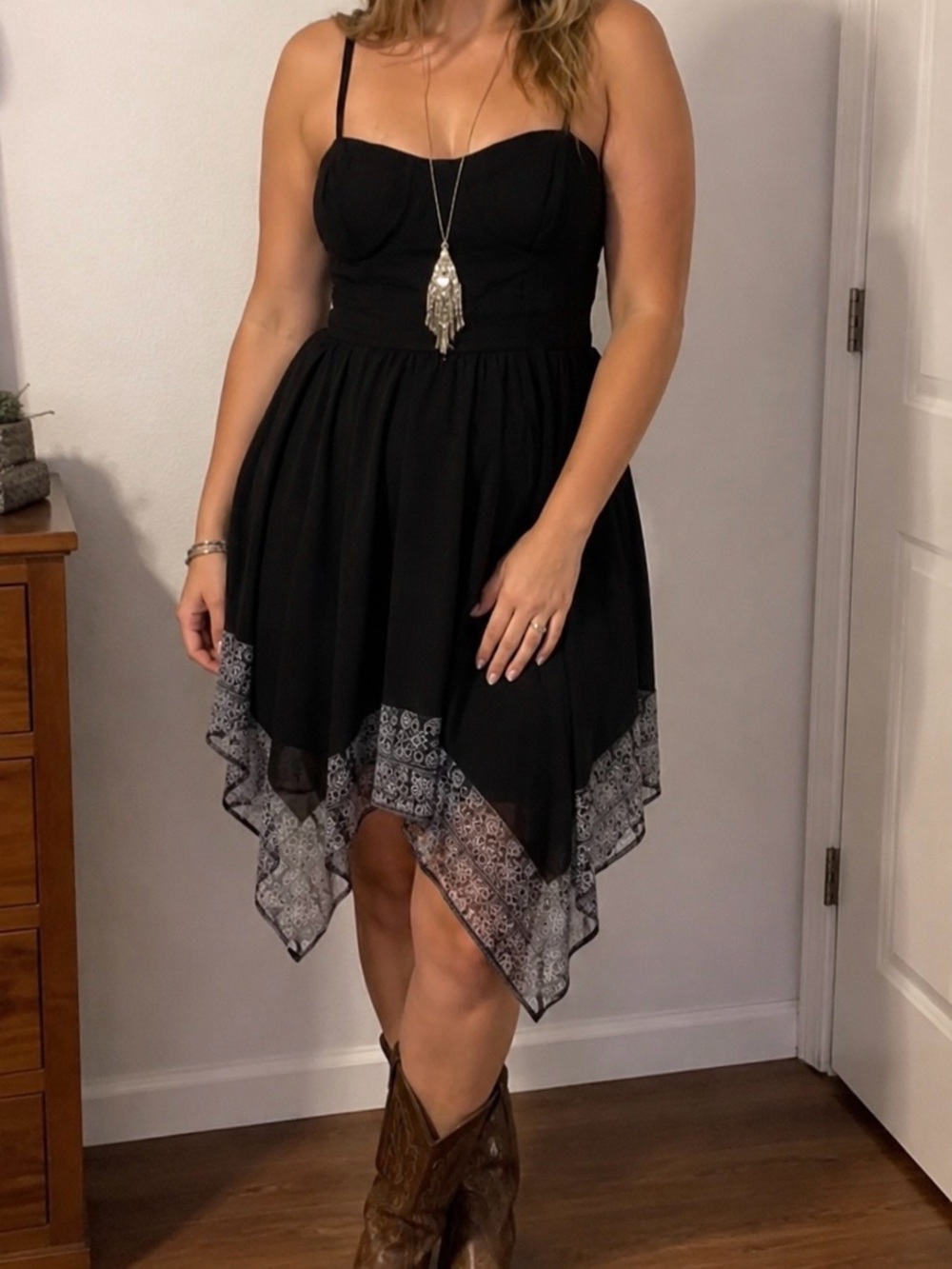 American Eagle XL Black Corseted Asymmetrical Hem Dress